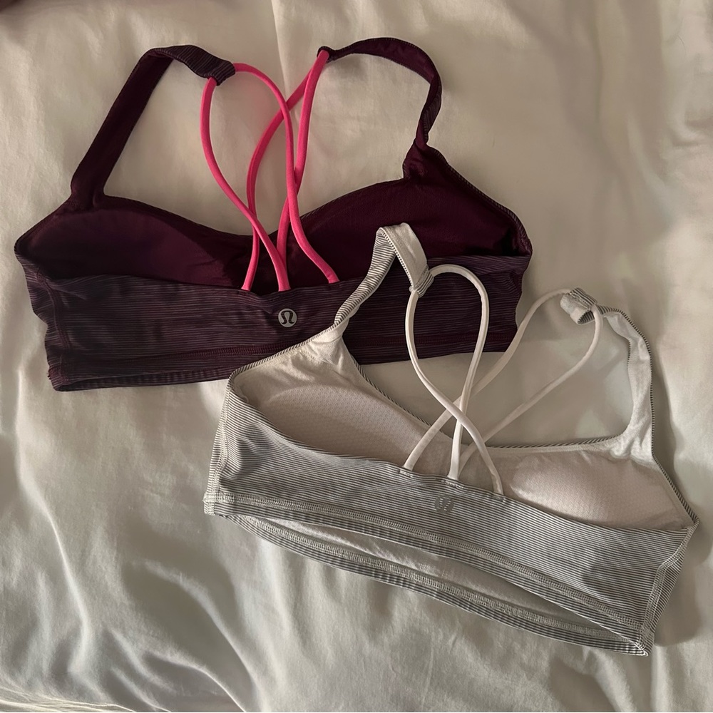 Lululemon Free to be sports bra lot. Size 8 purple & pink / grey & white stripe - Picture 2 of 3
